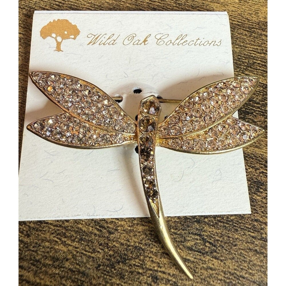Wild Oak Collections Gold Tone Dragonfly Brooch/Pin With Rhinestones